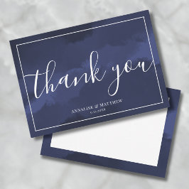 Cartão De Agradecimento Simples Moderno Elegante Casamento Azul Marinho