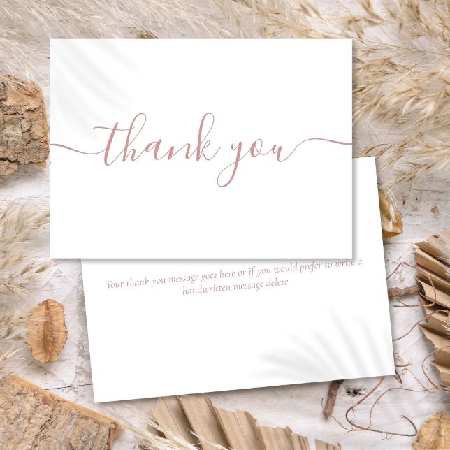 Cartão De Agradecimento Simples Moderno Elegante Script Rosa Empoeirado (Simple Modern Elegant Dusty Rose Script Thank You Card)