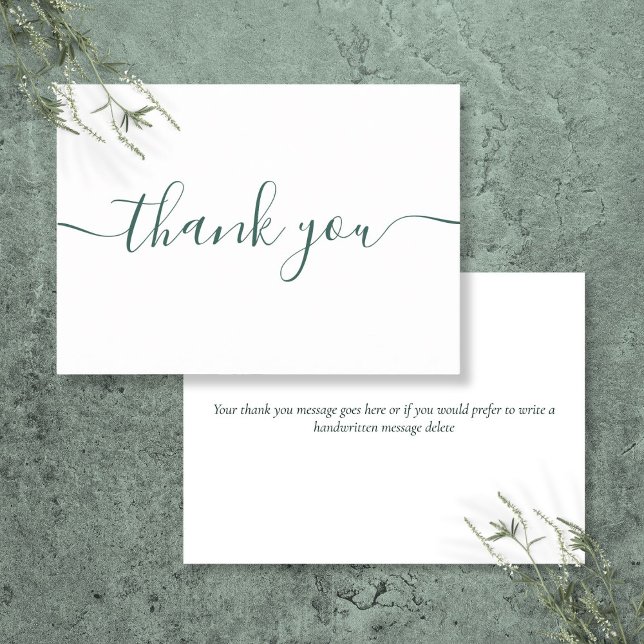 Cartão De Agradecimento Simples Moderno Esmeralda Verde Script Burgundy (Simple Modern Emerald Green Burgundy Script Thank You Card)