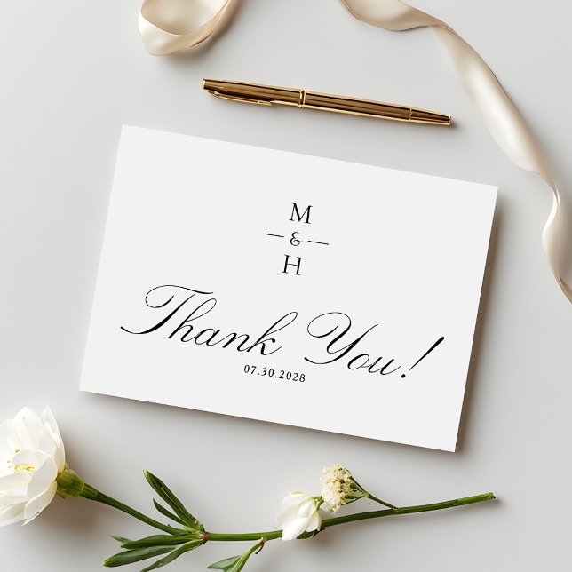 Cartão De Agradecimento Simples Monograma Minimalista Casamento Script  (Criador carregado)