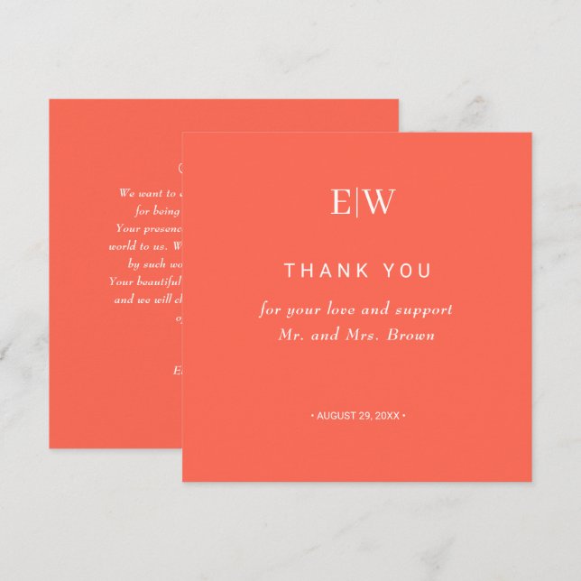 Cartão De Agradecimento Simples Neon Flare Elegante com Casamento Monogram (Frente/Verso)