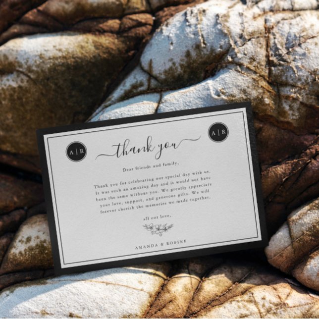 Cartão De Agradecimento Simples Preto e Branco Elegante (Criador carregado)