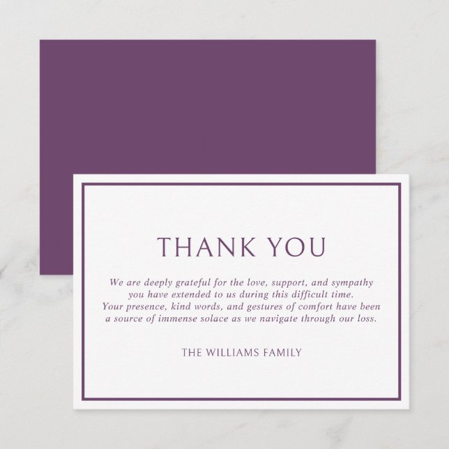 Cartão De Agradecimento Simples Quadro Roxo Clássico Funeral Simpatia (Frente/Verso)
