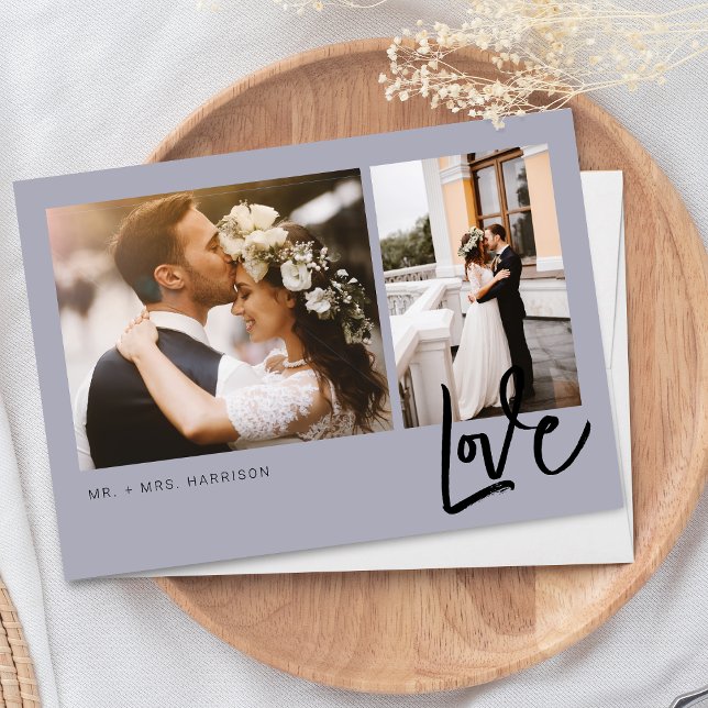 Cartão De Agradecimento Simples Roteiro de Amor 2 Fotos Casamento (Criador carregado)