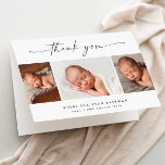 Cartão De Agradecimento Simples Script 3 Photo Collage Baby<br><div class="desc">Simples Script 3 Photo Collage Baby Cartões de agradecimentos. O interior inclui um obrigado que você pode personalizar ou remover se preferir escrever seu obrigado manualmente.</div>