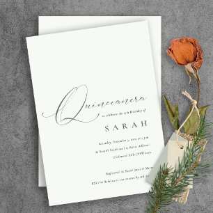 Cartão De Agradecimento Simples Script Black White Quinceañera Invite