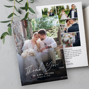 Cartão De Agradecimento Simples script de casamento multifoto moderno