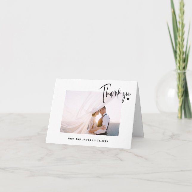 Cartão De Agradecimento Simples Script Foto Foto Coração Elegante Moderna (Frente)