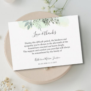Cartão De Agradecimento Simples Script Greenery Simpatia Funeral