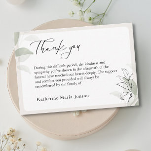 Cartão De Agradecimento Simples Script Greenery Simpatia Funeral