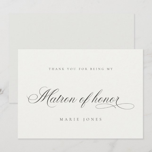 Cartão De Agradecimento Simples Script Mínimo Preto Matrão Branca de Honra (Frente/Verso)