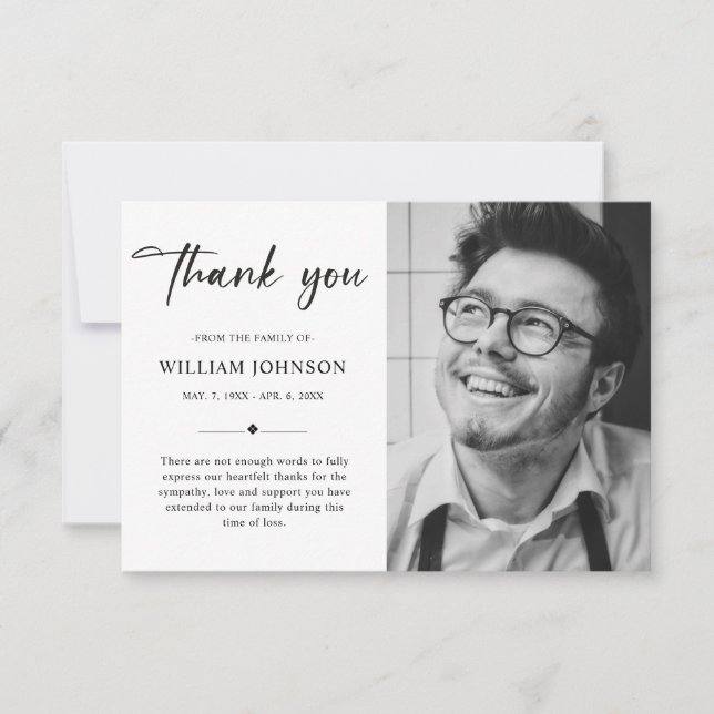 Cartão De Agradecimento Simples Simples Compaixão do Orçamento Foto Funera (Frente)