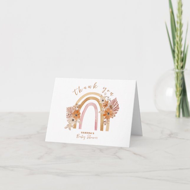 Cartão De Agradecimento Simples Terracotta Boho Rainbow Chá de fraldas Flo (Frente)