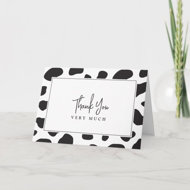 Cartão De Agradecimento Simples Vaca Negra e Branca Preta Que Pensava Aniv (Frente)