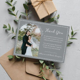 Cartão De Agradecimento Simplicidade Floral 1 Casamento Cinza Pedra