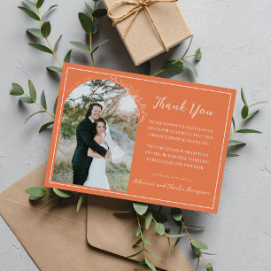 Cartão De Agradecimento Simplicidade Floral 1 Casamento Laranja Coral