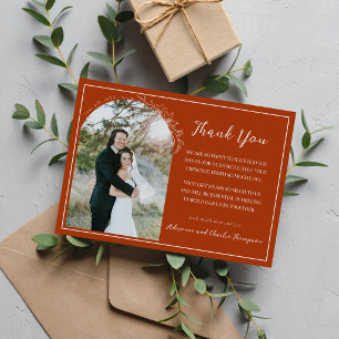 Cartão De Agradecimento Simplicidade Floral 1 Casamento Laranja Ferrugem