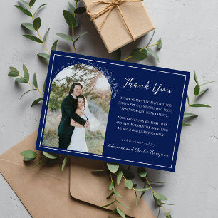 Cartão De Agradecimento Simplicidade Floral 1 Casamento Tinta Azul