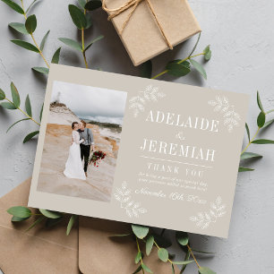 Cartão De Agradecimento Simplicidade Floral 2 Bege Ostra Casamento