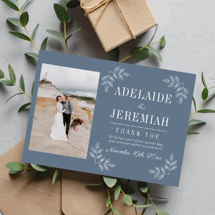 Cartão De Agradecimento Simplicidade Floral 2 Casamento Azul Costeira