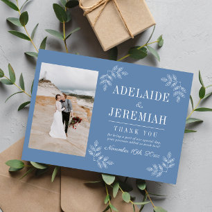 Cartão De Agradecimento Simplicidade Floral 2 Casamento Azul Jeans