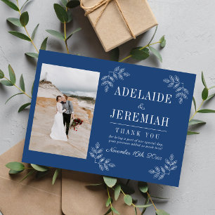 Cartão De Agradecimento Simplicidade Floral 2 Casamento Azul Verdadeiro