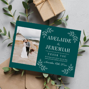 Cartão De Agradecimento Simplicidade Floral 2 Casamento Azul Verde Pavão