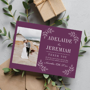 Cartão De Agradecimento Simplicidade Floral 2 Casamento Roxo Uva