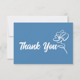 Cartão De Agradecimento Sketch Floral Azul de Aço Clássico