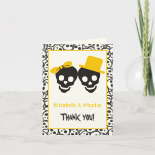 Cartão De Agradecimento Skulls Halloween Casamento Negro Amarelo Obrigado