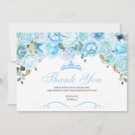 Cartão De Agradecimento Sky Blue Floral Quinceanera Obrigado