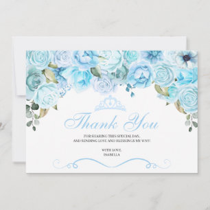 Cartão De Agradecimento Sky Blue Floral Quinceanera Obrigado