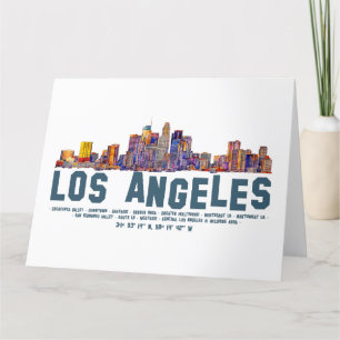 Cartão De Agradecimento Skyline de Los Angeles. Nomes e coordenadas de áre