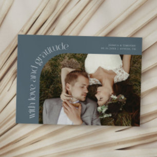 Cartão De Agradecimento Slate Azul Casamento Foto de Amor e Gratidão