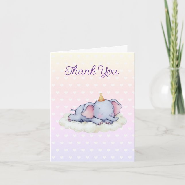 Cartão De Agradecimento Sleeping Baby Elephant Baby Shower Thank You Card (Frente)