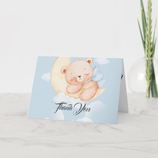 Cartão De Agradecimento Sleepy Bear Baby Shower Thank You Card (Frente)