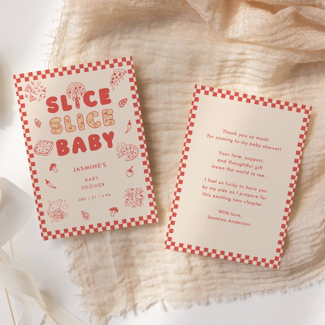 Cartão De Agradecimento Slice Slice Baby Pizza Hand Drawn Baby Shower (Criador carregado)