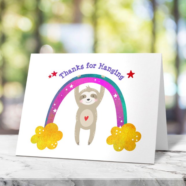 Cartão De Agradecimento Sloth Boho Rainbow Whimsical Modern Birthday Cute (Criador carregado)