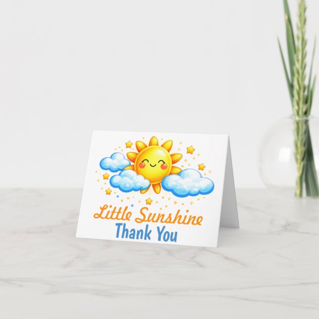 Cartão De Agradecimento Smiling Sun Clouds Baby Shower (Frente)