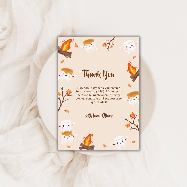 Cartão De Agradecimento S'more Love Rustic Camping Fall Chá de fraldas (S'more Love Rustic Camping Fall Baby Shower Thank You Card)
