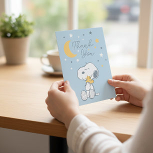 Cartão De Agradecimento Snoopy & Woodstock   Chuvinha de Bebê 'Além da Lua