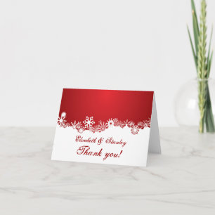 Cartão De Agradecimento Snowflake red white winter wedding Thank You