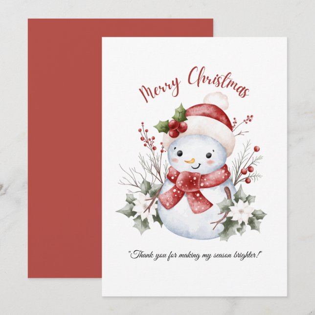 Cartão De Agradecimento Snowman Christmas Flat Thank You Card (Frente/Verso)