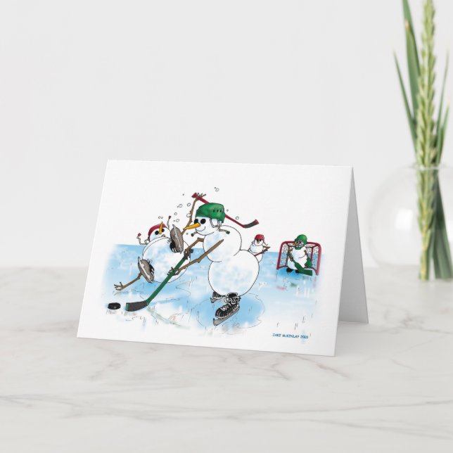 Cartão De Agradecimento Snowman jogando hóquei! (Frente)