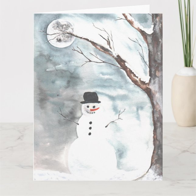 Cartão De Agradecimento Snowy Forest Snowman (Frente)