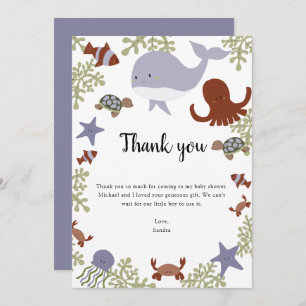 Cartão De Agradecimento Sob o Chá de fraldas do mar Obrigado Kawaii