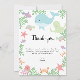 Cartão De Agradecimento Sob o Chá de fraldas do mar Obrigado Kawaii Pastel