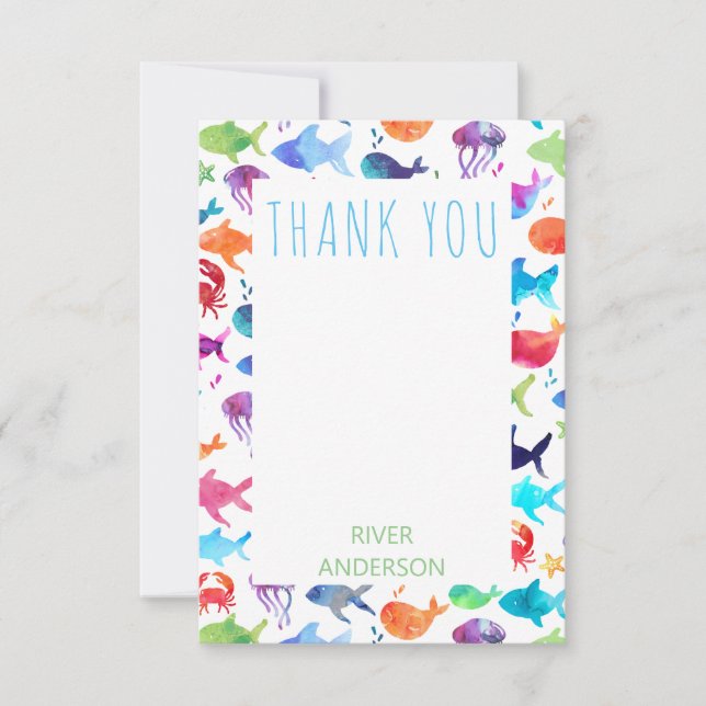 Cartão De Agradecimento Sob O Mar Arco-Íris Peixe Obrigado (Frente)