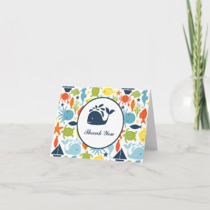 Cartão De Agradecimento Sob o Mar, Chá de fraldas Náutico Obrigado Nota