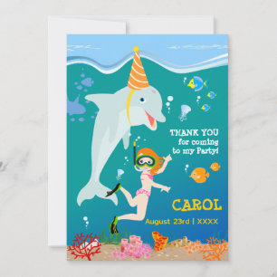 Cartão De Agradecimento Sob o mar golfinhos e Festa de aniversário de meni